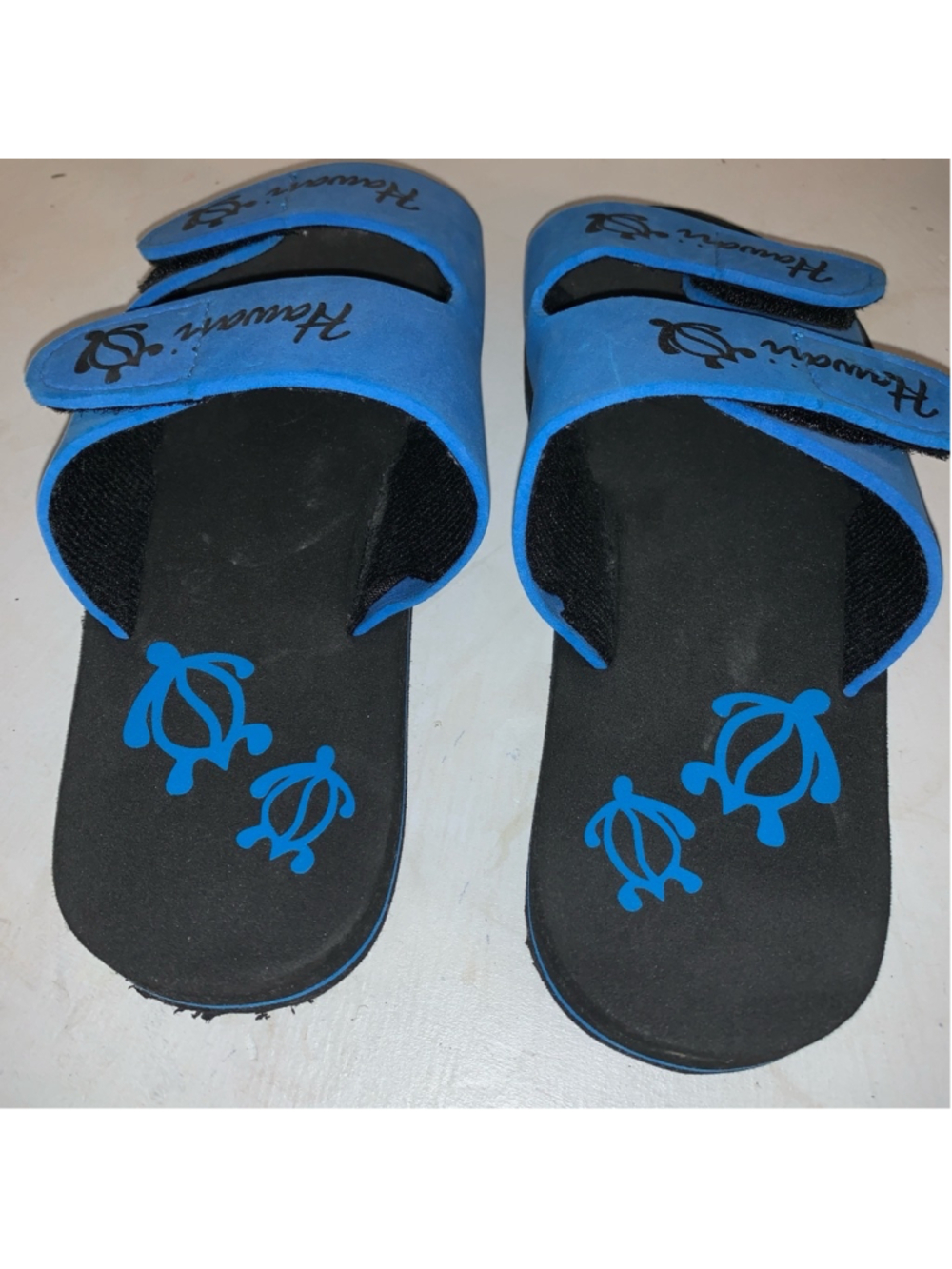 Hawaii turtle foam Sandals Size 6 Blue black velcro - Picture 3 of 5